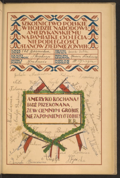 Karta z Deklaracji Podziwu i Przyjaźni. Fot. Library of Congress, sygn. MSS3648. Źródło: Dom Spotkań z Historią