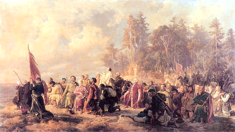 Modlitwa konfederatów barskich przed bitwą pod Lanckoroną. Obraz Artura Grottgera, 1863 r. Źródło: Wikimedia Commons Modlitwa konfederatów barskich przed bitwą pod Lanckoroną. Obraz Artura Grottgera, 1863 r. Źródło: Wikimedia Commons