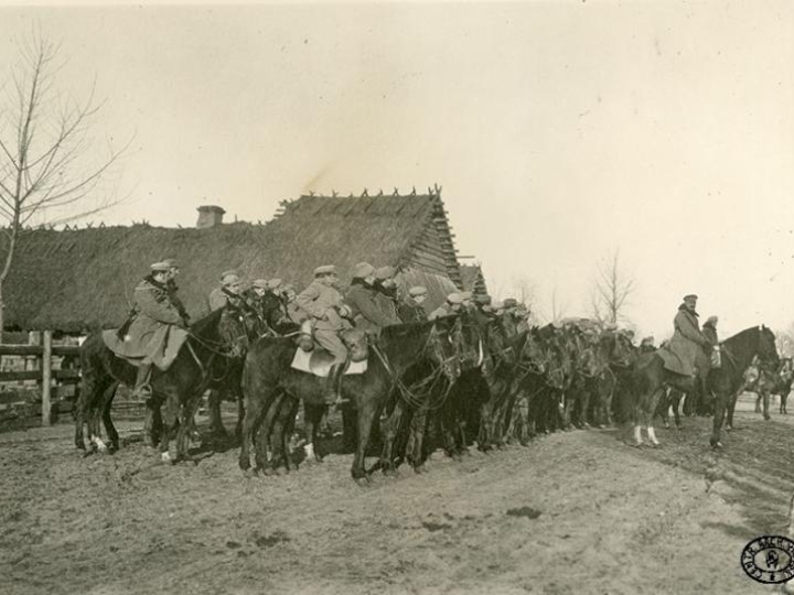 Szwadron 1 Pułku Ułanów Legionów Polskich. Werchy, pozycje nad Styrem, Wołyń. 3.02.1916 r. Źródło: CAW