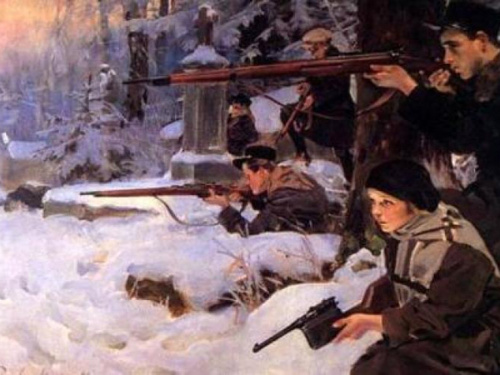 "Orlęta - obrona cmentarza" - obraz Wojciecha Kossaka, 1926. Fot. Wikimedia Commons