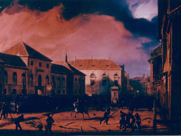 Obraz Marcina Zaleskiego z 1831 r. pt. „Wzięcie Arsenału w noc 29 listopada 1830 roku”. Z zbiorach Muzeum Narodowego w Warszawie. Fot. PAP/Reprodukcja: W. Kryński